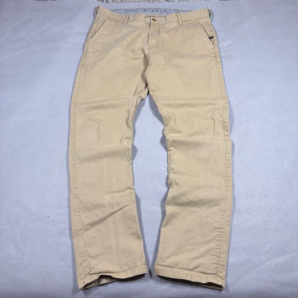 Vissla High Tider Mens Khaki Tan Chino Pants Size 36 Straight Leg Stretch Cotton